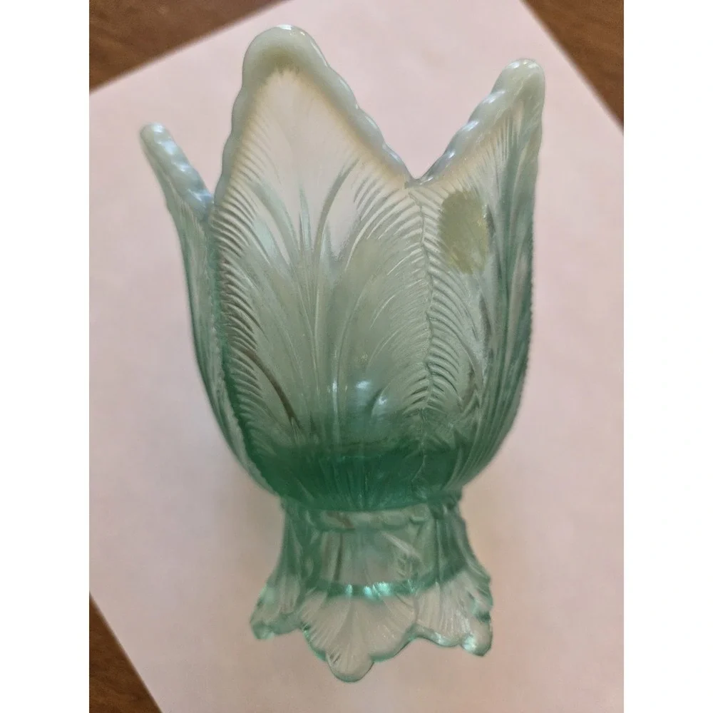 vintage Fenton Art Glass turquoise blue opalescent tulip reversible 2-way votive